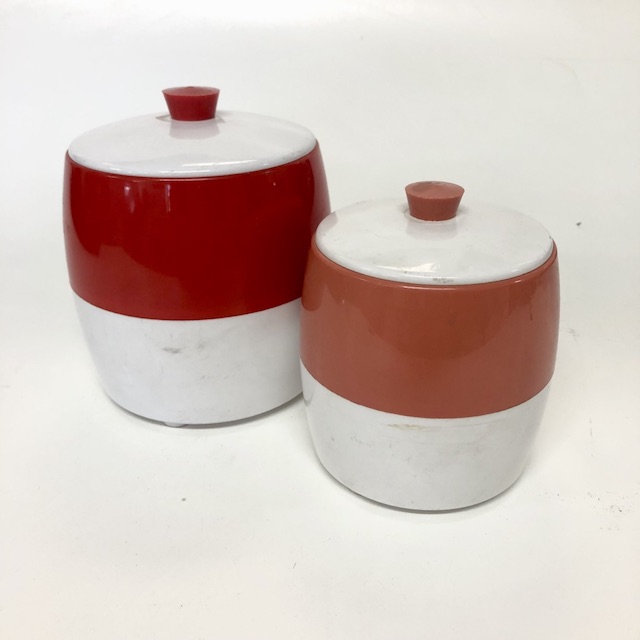 CANNISTER, Red White Plastic Storage Jar